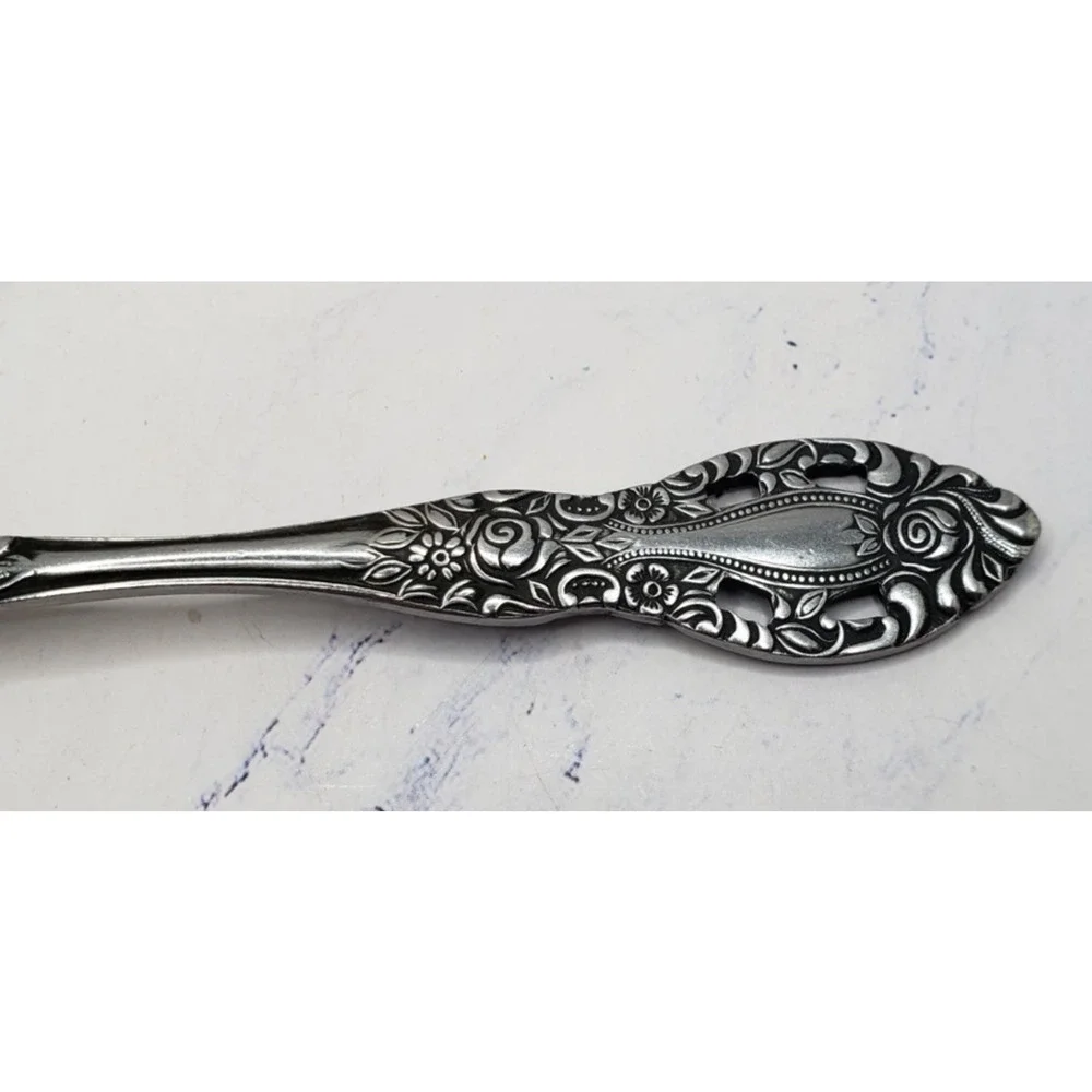 Vintage Interpur Japan Stainless Steel Floral Pattern Mid Century Spoon